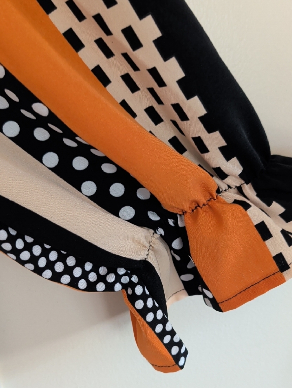 Striped Polka Dot Long-Sleeve Blouse - Black, Orange, Cream - 2XL - Picture 4 of 6